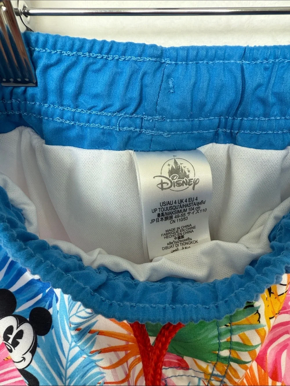 Disney Multicolor Mickey Tropical Shorts with Blue Waistband and Red Drawstring